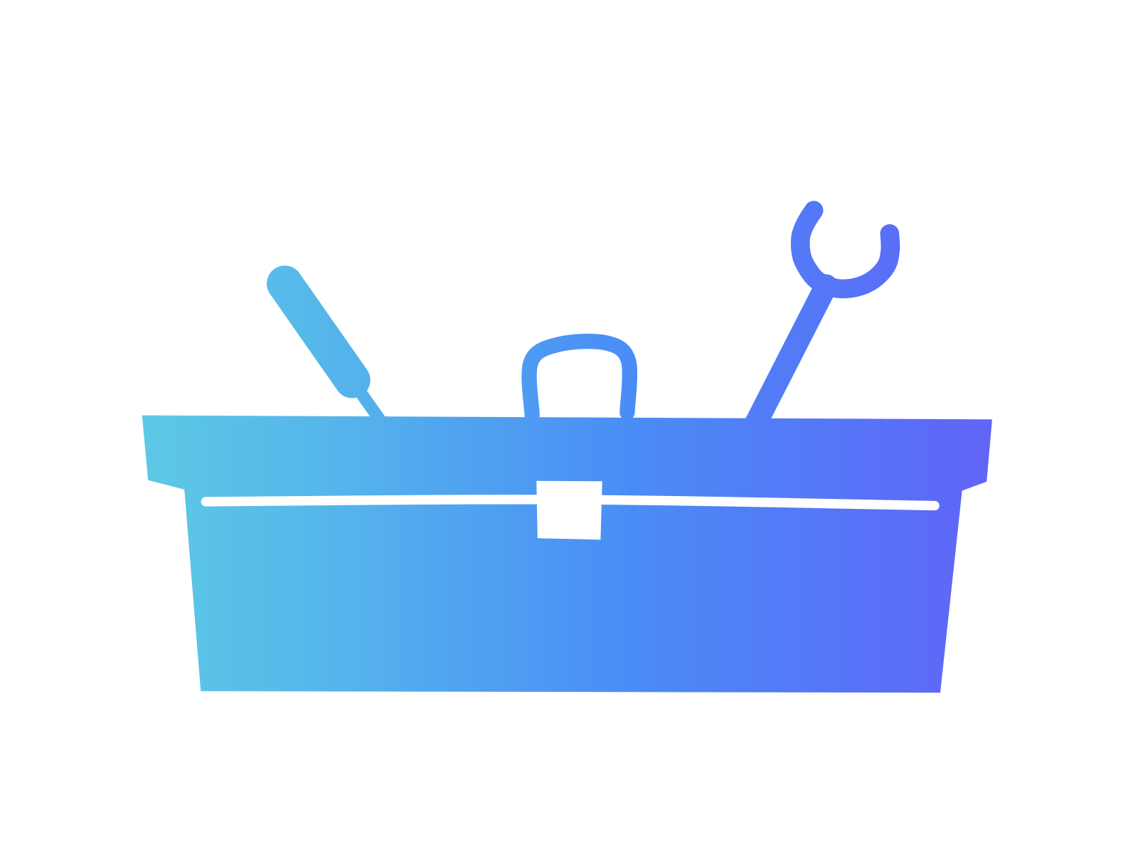 A cut-paper toolbox in a turquoise-to-violet gradient with a screwdriver and a spanner standing up out of it, representing an AI steward who keeps a small business's AI tools in order.