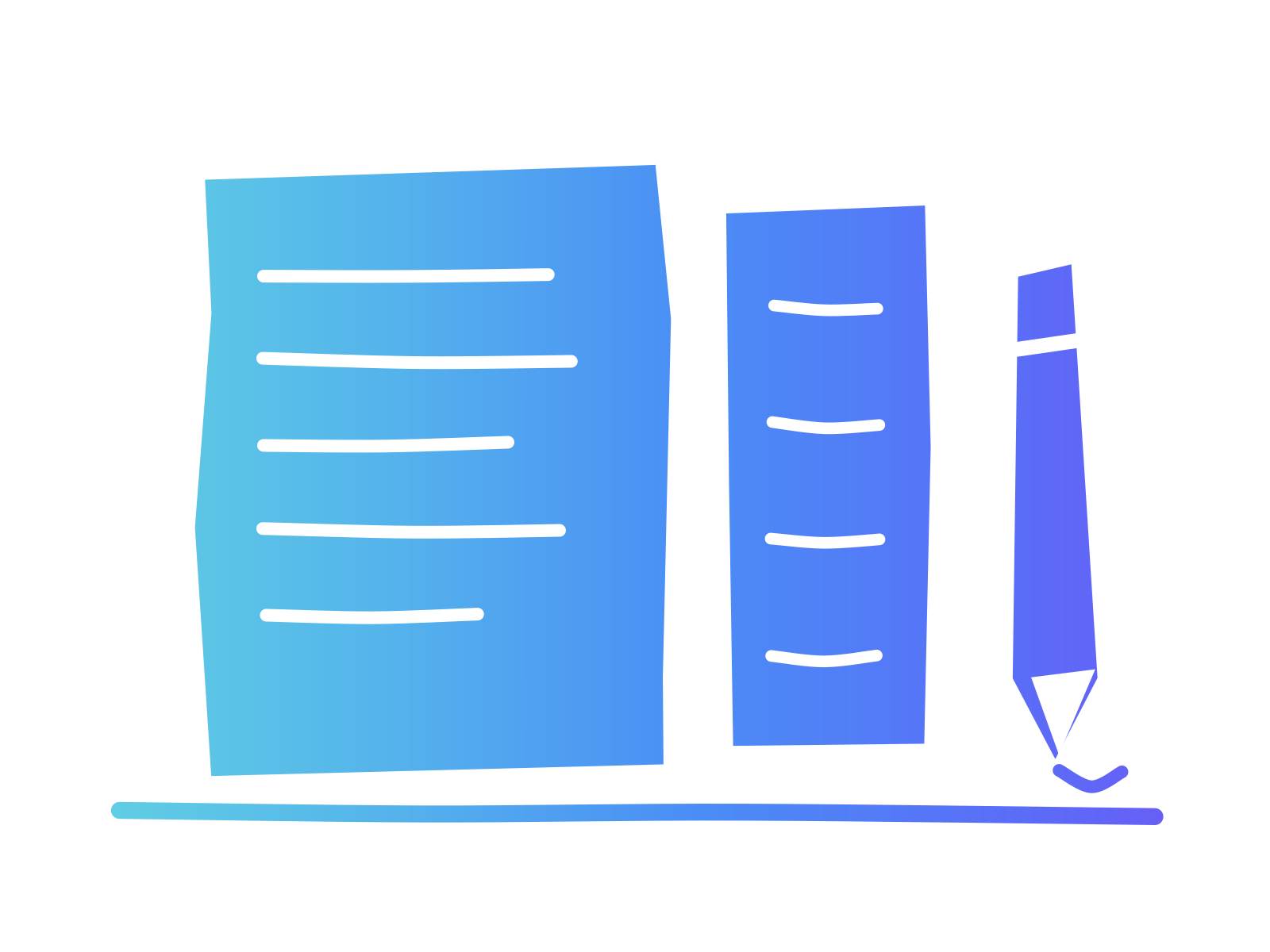A gradient cut-paper page of text beside a narrower margin strip and a pencil, standing for a job description with a dated margin for AI.