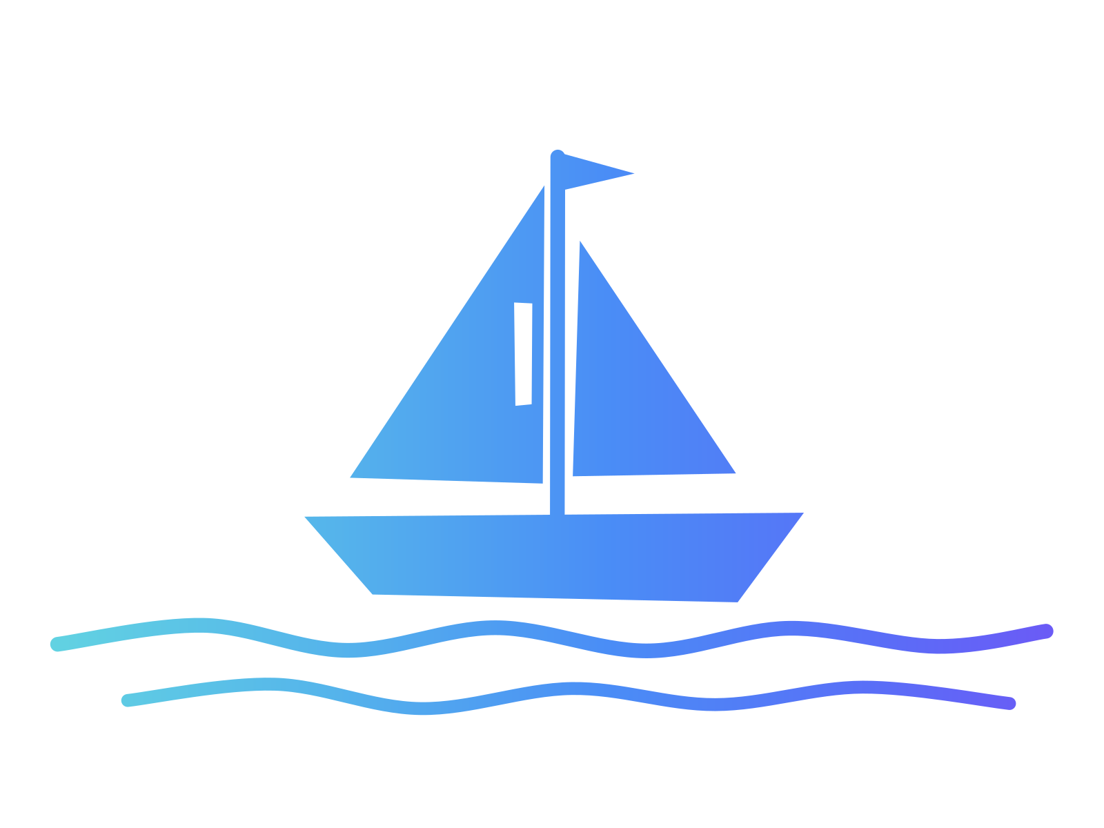 A small sailing boat with a pale sail on two lines of water, standing for a very small team carrying its AI practice together.