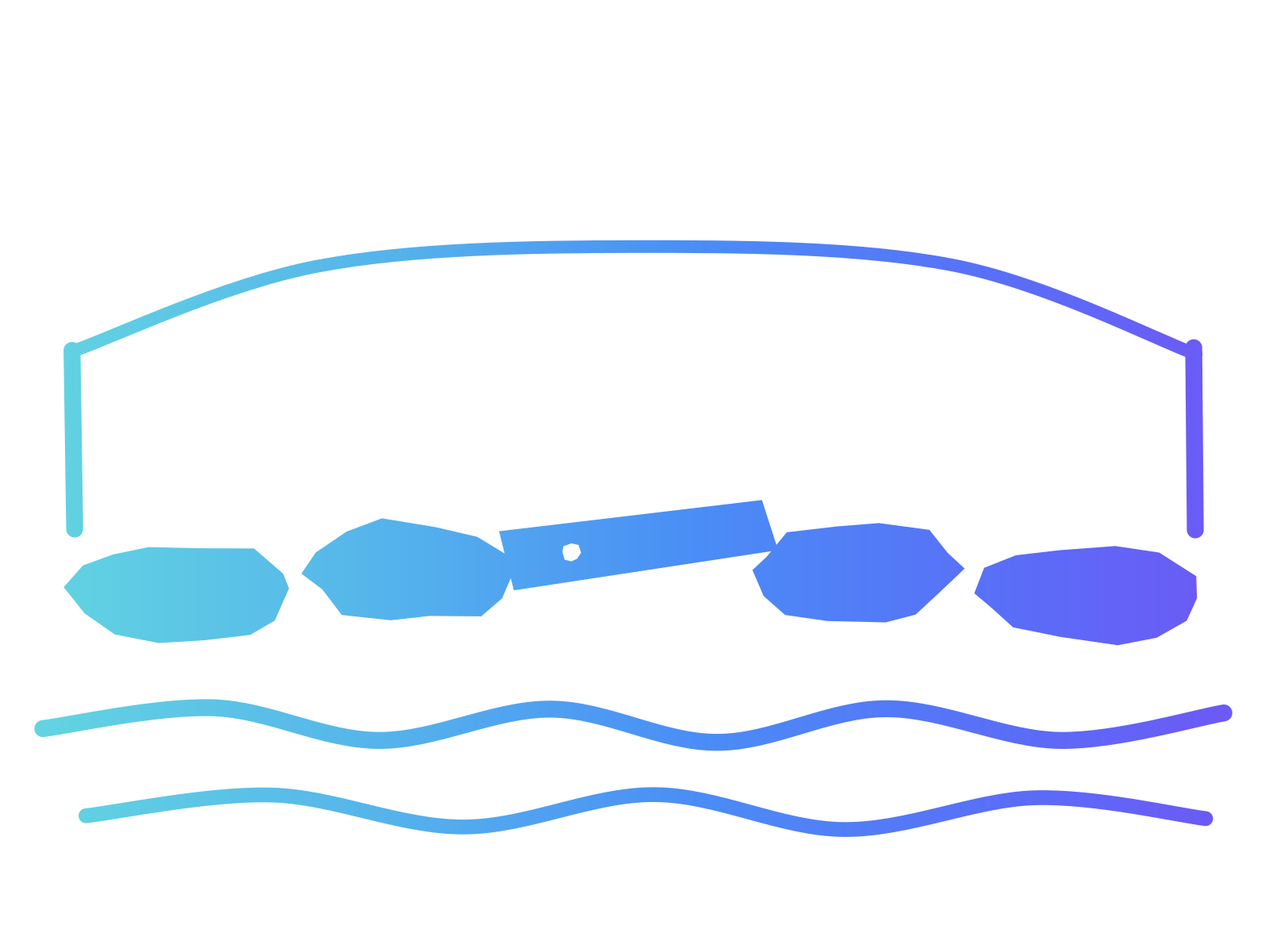 A row of stepping stones across a stream with one gap in the middle and a plank being laid across it, standing for the roles in a team that need access to AI.