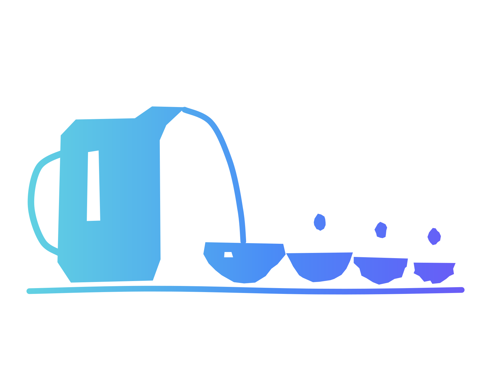 A paper pitcher pouring a single stream into the first of four bowls that get smaller from left to right, standing for four places saved time can go.